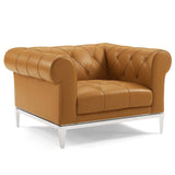 Idyll Tufted Button Upholstered Leather Chesterfield Armchair - Vintage Glam & Ergonomic Seating