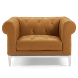 Idyll Tufted Button Upholstered Leather Chesterfield Armchair - Vintage Glam & Ergonomic Seating