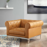Idyll Tufted Button Upholstered Leather Chesterfield Armchair - Vintage Glam & Ergonomic Seating