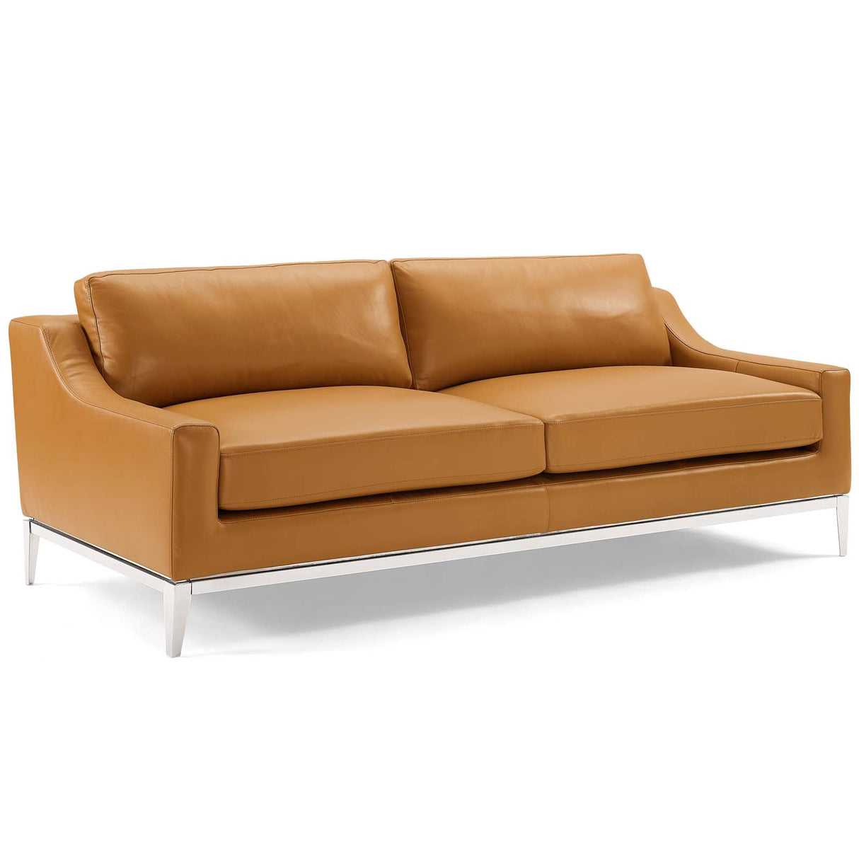 Harness 83.5" Leather Sofa - Mid-Century Modern & Stainless Steel Base