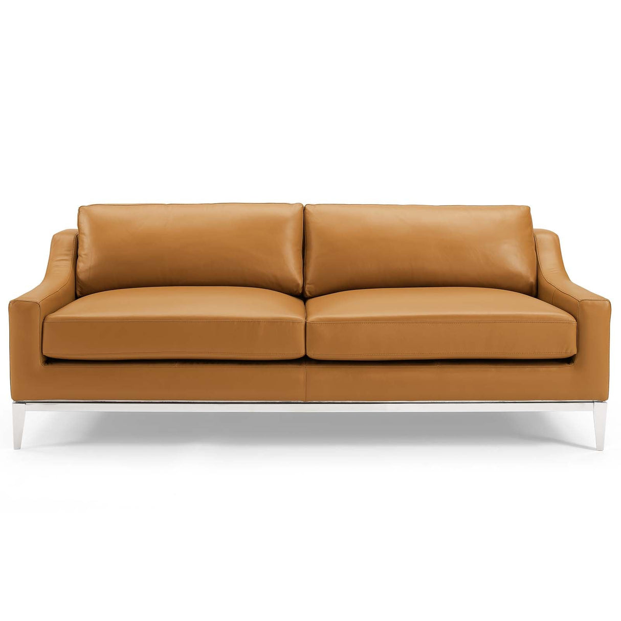 Harness 83.5" Leather Sofa - Mid-Century Modern & Stainless Steel Base