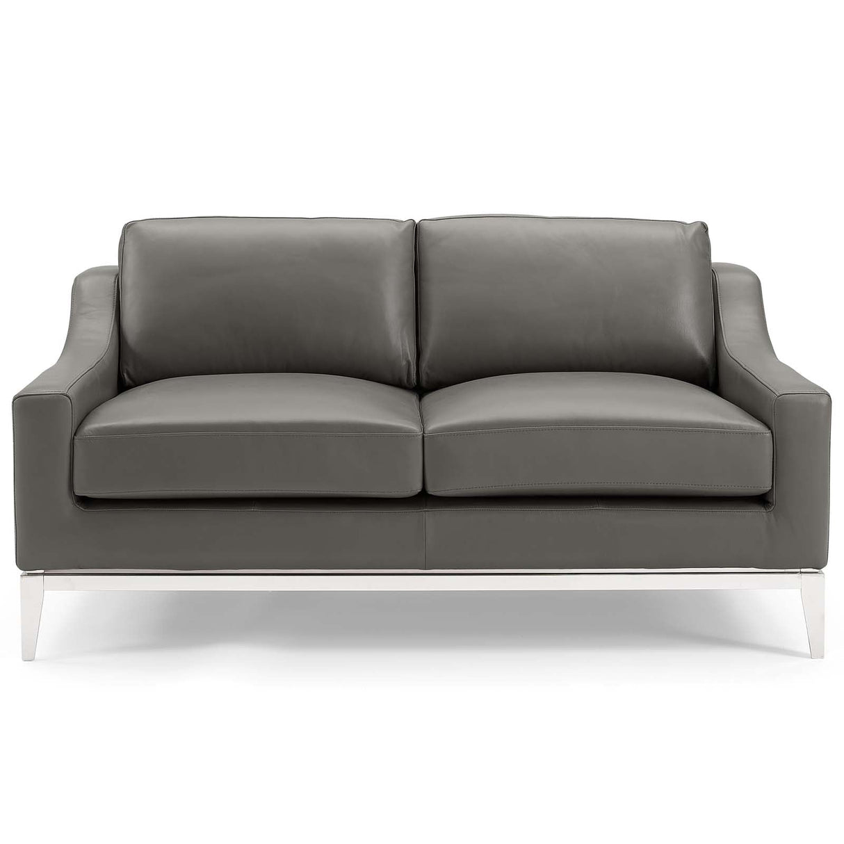 Harness 64" Stainless Steel Base Leather Loveseat - Modern Industrial & Premium Padded Comfort