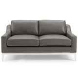 Harness 64" Stainless Steel Base Leather Loveseat - Modern Industrial & Premium Padded Comfort