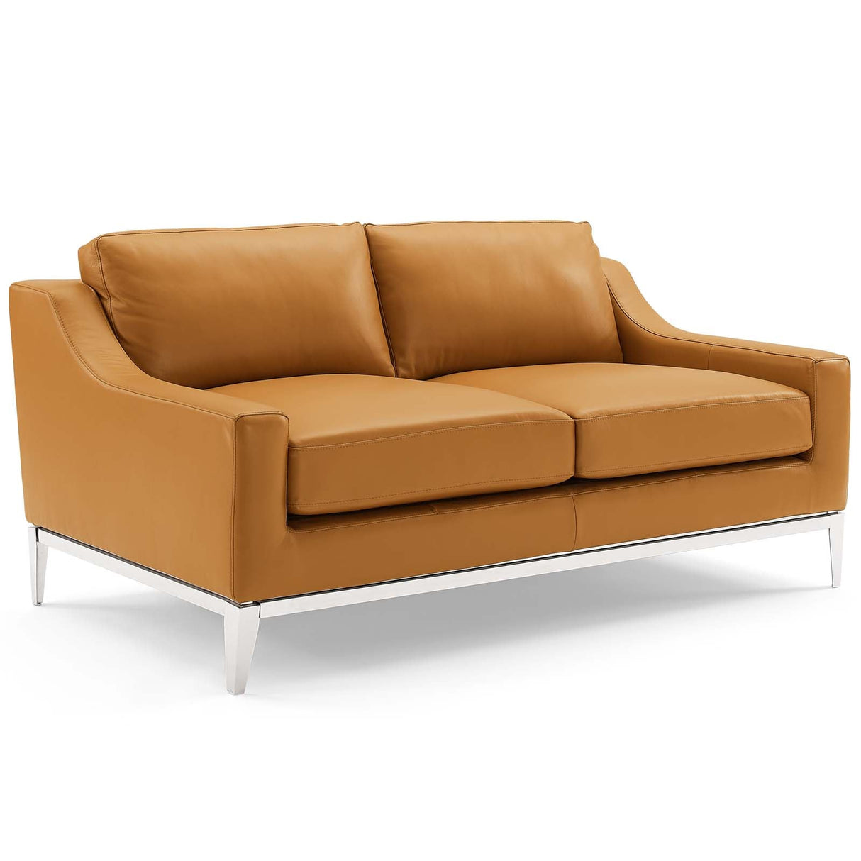 Harness 64" Stainless Steel Base Leather Loveseat - Modern Industrial & Premium Padded Comfort