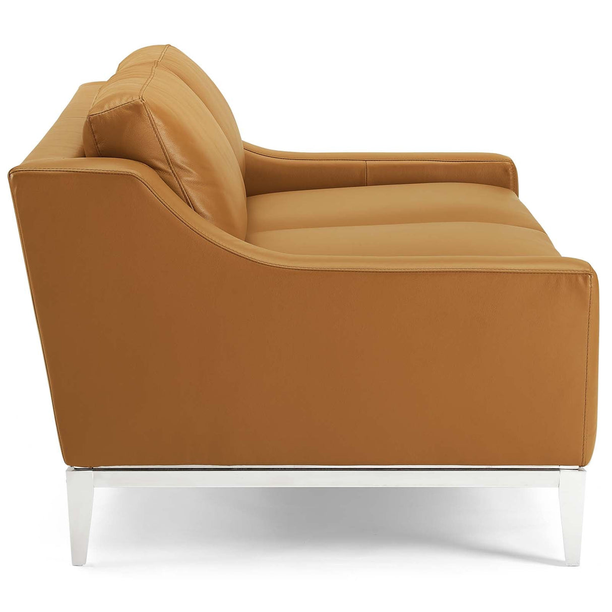 Harness 64" Stainless Steel Base Leather Loveseat - Modern Industrial & Premium Padded Comfort