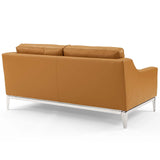 Harness 64" Stainless Steel Base Leather Loveseat - Modern Industrial & Premium Padded Comfort