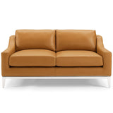 Harness 64" Stainless Steel Base Leather Loveseat - Modern Industrial & Premium Padded Comfort