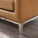 Harness 64" Stainless Steel Base Leather Loveseat - Modern Industrial & Premium Padded Comfort