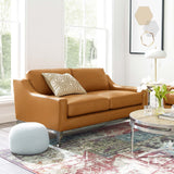 Harness 64" Stainless Steel Base Leather Loveseat - Modern Industrial & Premium Padded Comfort