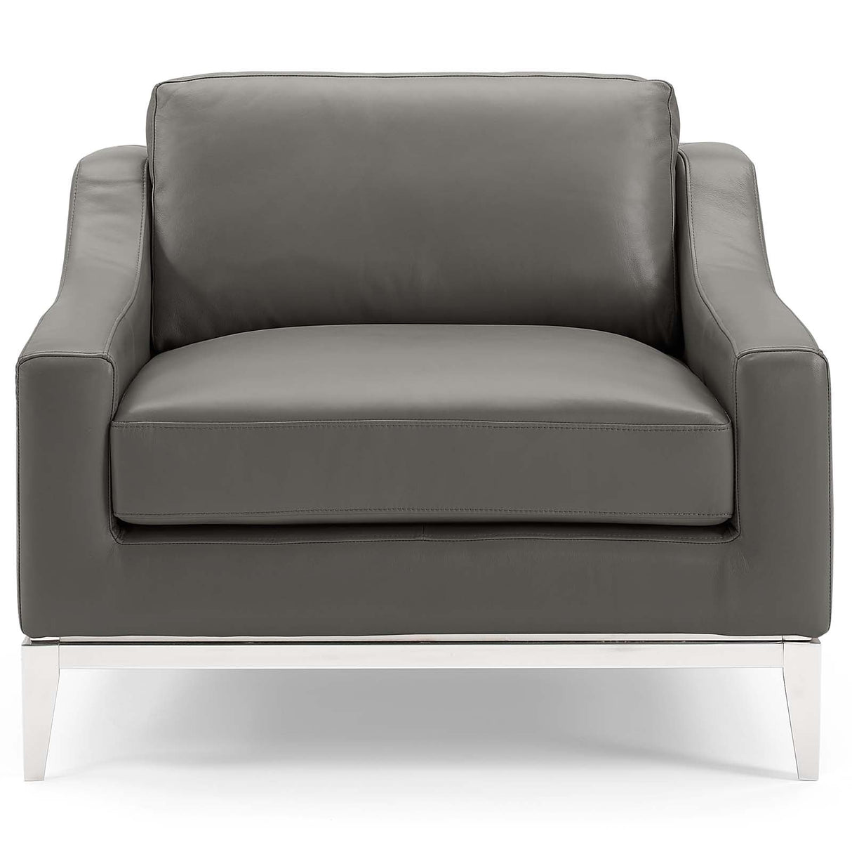 Harness Stainless Steel Base Leather Armchair - Mid-Century Modern & Polished Chrome Support