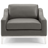 Harness Stainless Steel Base Leather Armchair - Mid-Century Modern & Polished Chrome Support