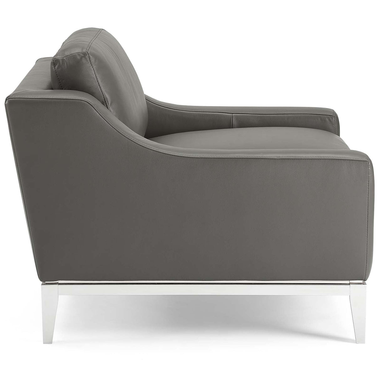 Harness Stainless Steel Base Leather Armchair - Mid-Century Modern & Polished Chrome Support