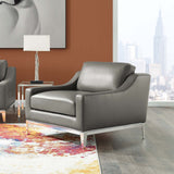 Harness Stainless Steel Base Leather Armchair - Mid-Century Modern & Polished Chrome Support
