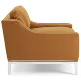 Harness Stainless Steel Base Leather Armchair - Mid-Century Modern & Polished Chrome Support
