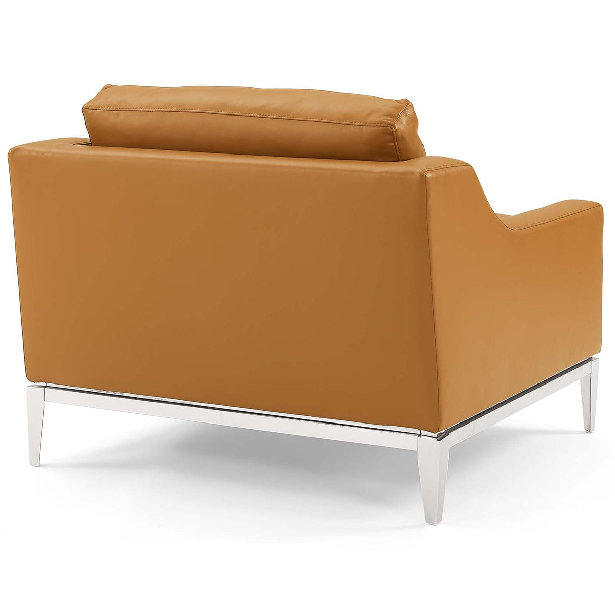 Harness Stainless Steel Base Leather Armchair - Mid-Century Modern & Polished Chrome Support