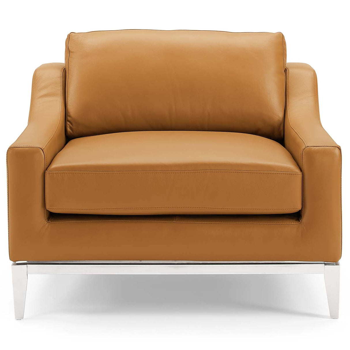 Harness Stainless Steel Base Leather Armchair - Mid-Century Modern & Polished Chrome Support