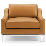 Harness Stainless Steel Base Leather Armchair - Mid-Century Modern & Polished Chrome Support