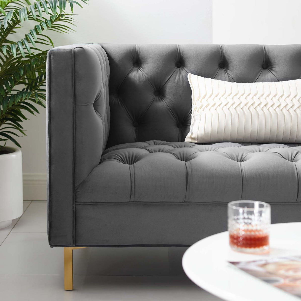 Delight Tufted Button Performance Velvet Sofa - Glam Deco & Stain-Resistant