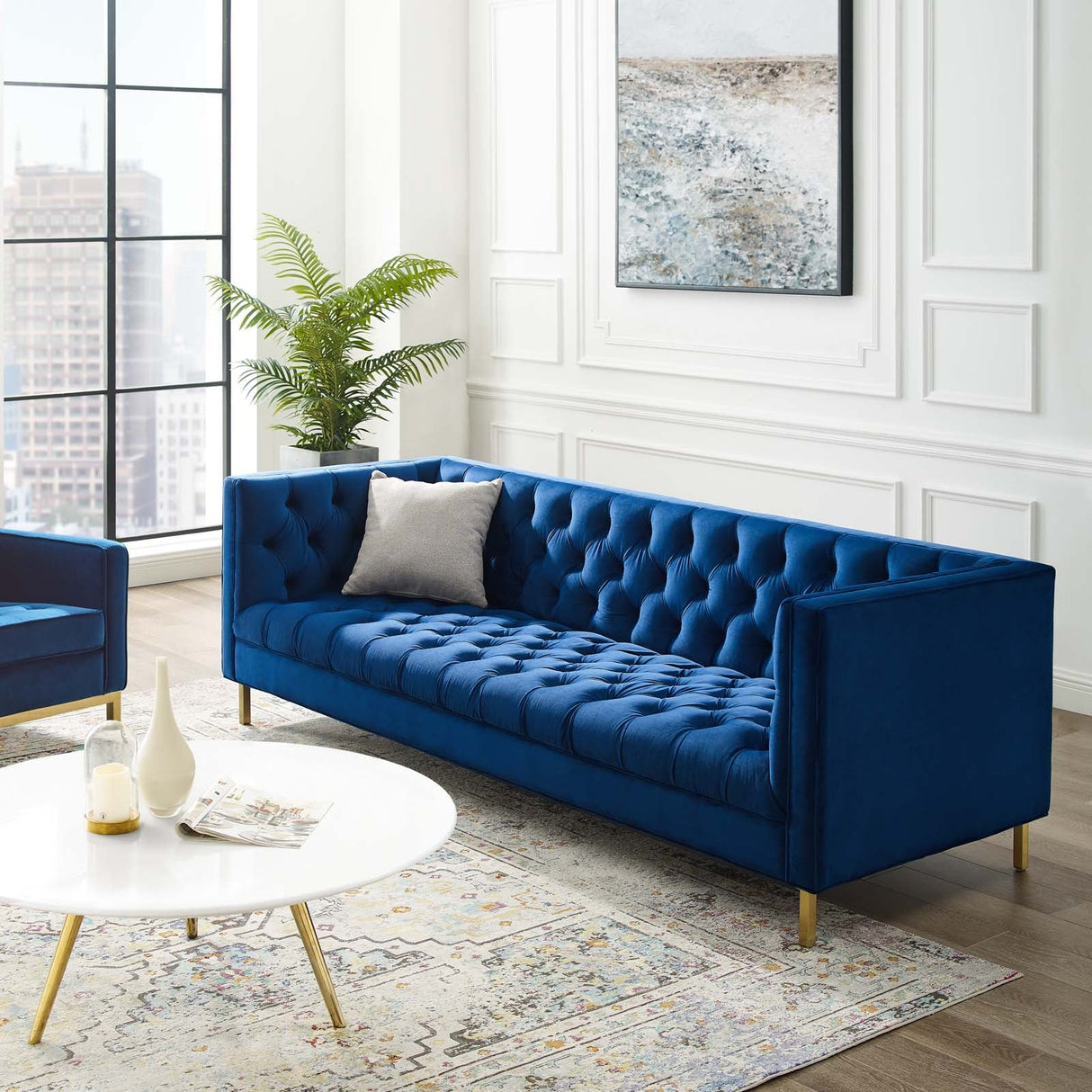 Delight Tufted Button Performance Velvet Sofa - Glam Deco & Stain-Resistant