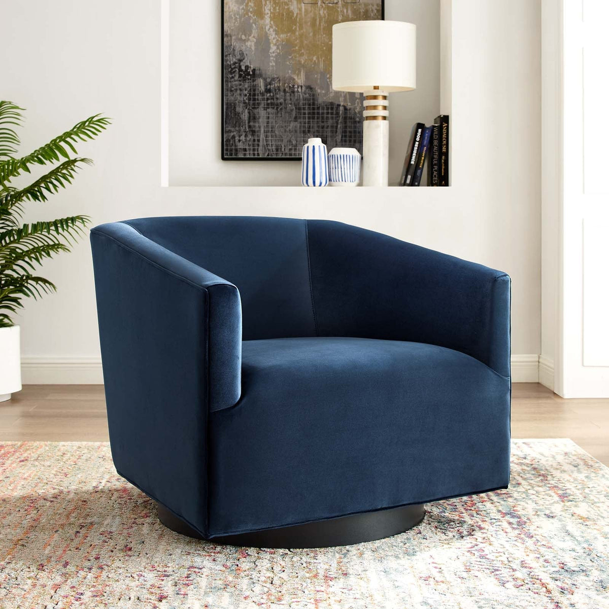 Twist Performance Velvet Swivel Chair with rounded modern-glam lounge silhouette