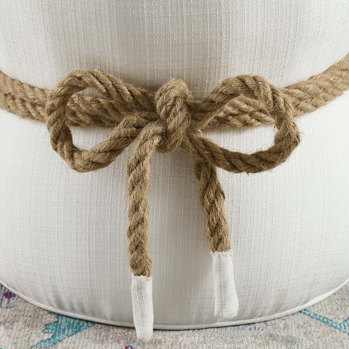 Beat Nautical Rope Upholstered Fabric Ottoman - Coastal Modern & Versatile Footstool