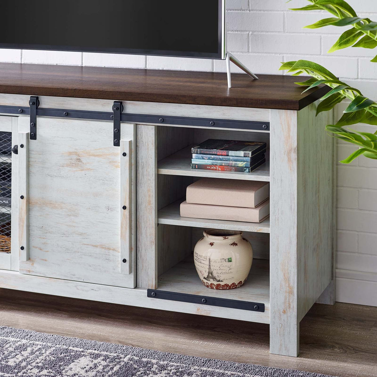 Bennington 71" Rustic Sliding Door TV Stand - Modern Farmhouse & Adjustable Storage