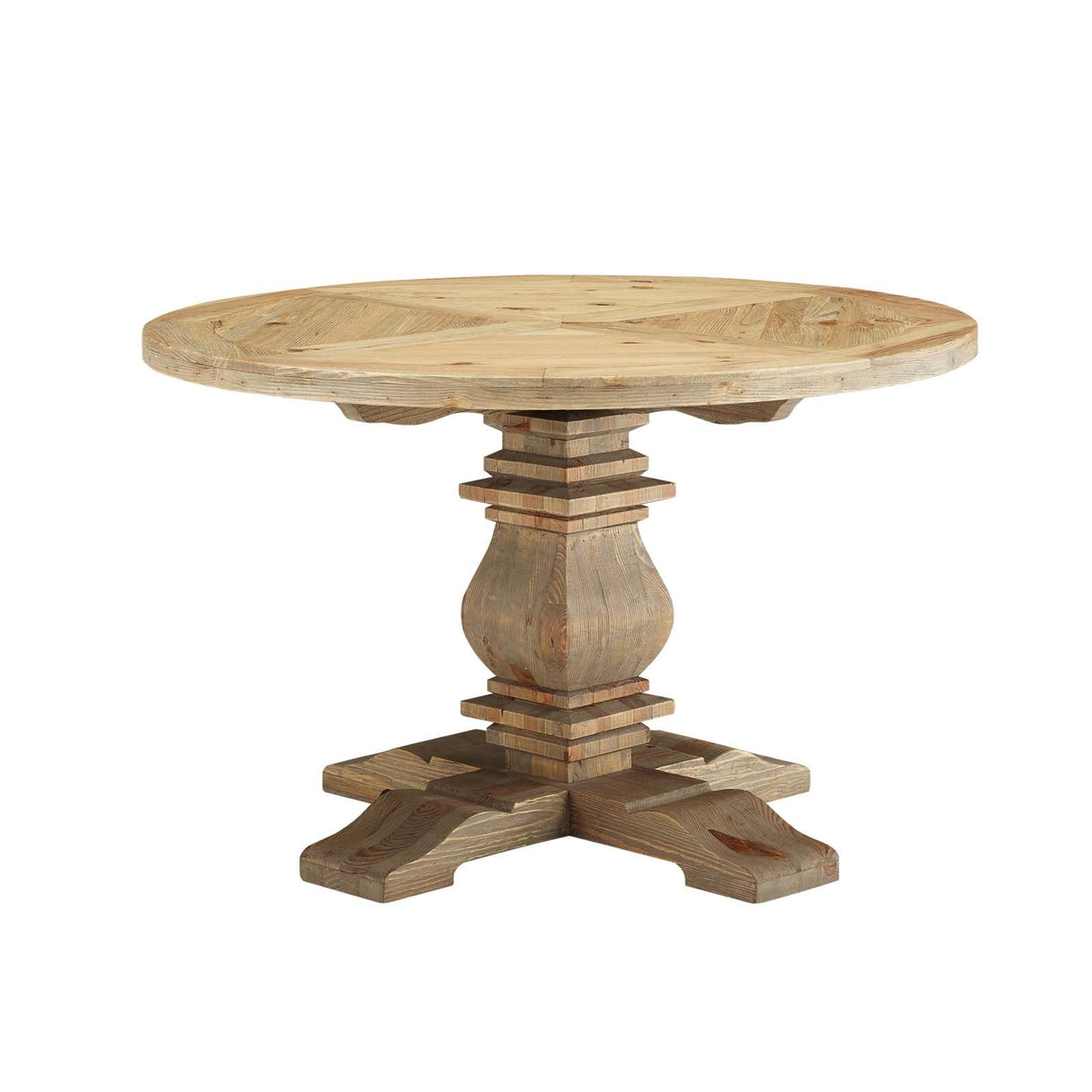 Column 47" Round Pine Wood Dining Table - Modern Farmhouse & Carved Pedestal Base
