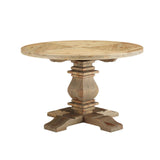 Column 47" Round Pine Wood Dining Table - Modern Farmhouse & Carved Pedestal Base