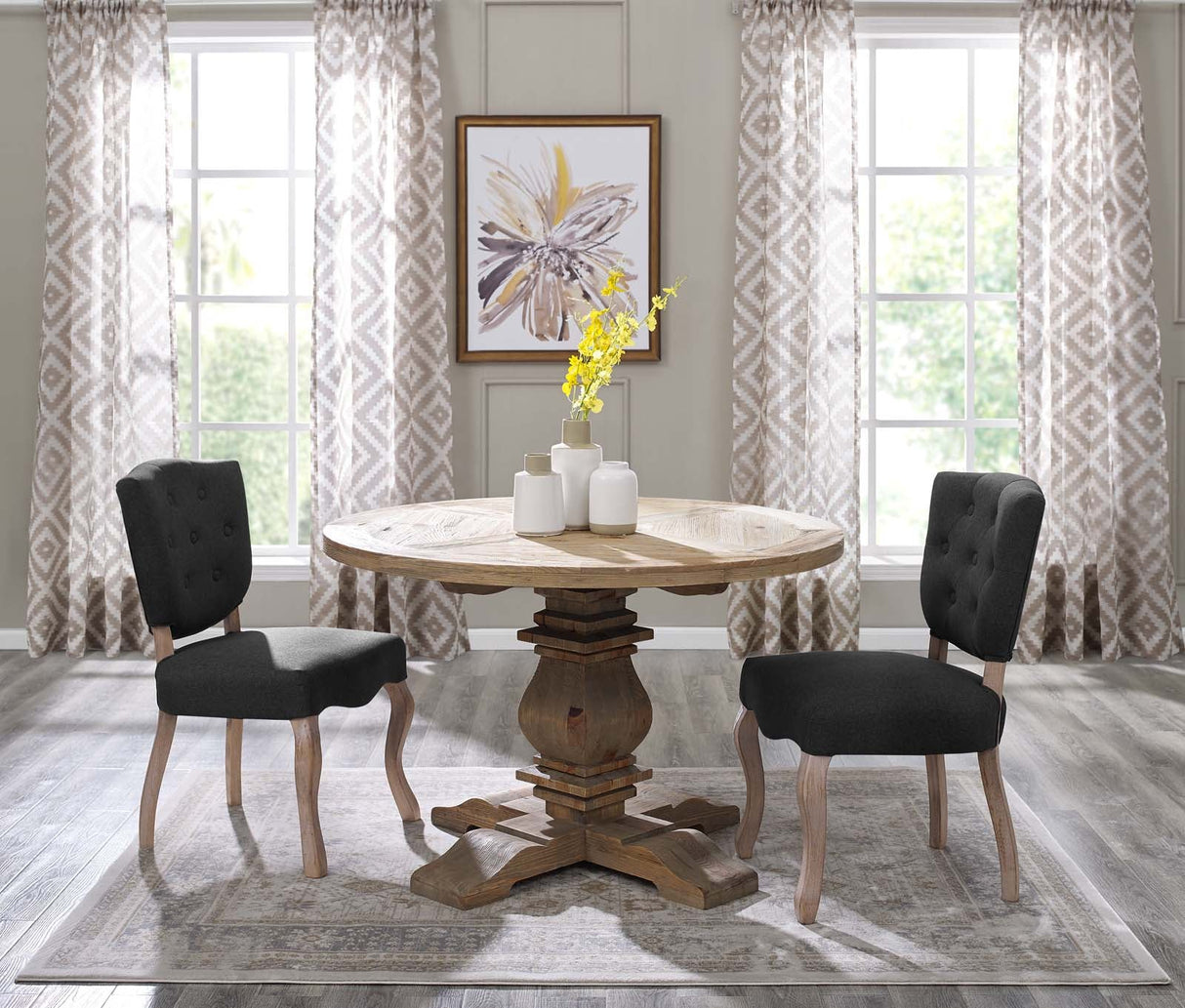 Column 47" Round Pine Wood Dining Table - Modern Farmhouse & Carved Pedestal Base