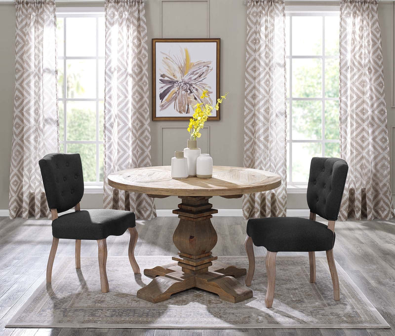 Column Round Pine Wood Dining Table - Modern Farmhouse & Carved Pedestal Base