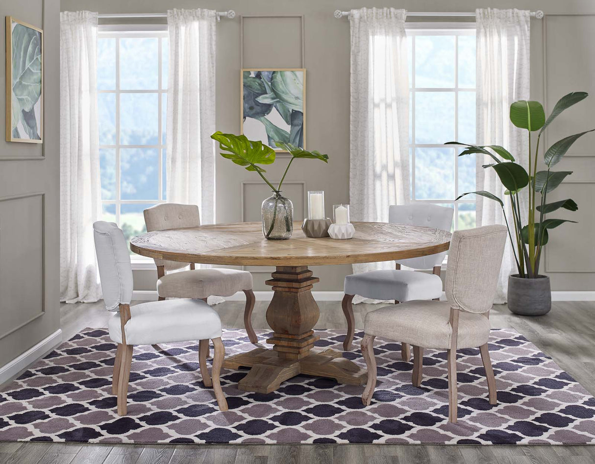 Column 71" Round Pine Wood Dining Table - Modern Farmhouse & Carved Pedestal Base