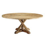 Stitch 71" Round Pine Wood Dining Table - Modern Farmhouse & Sculptural Pedestal Statement