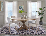 Stitch 71" Round Pine Wood Dining Table - Modern Farmhouse & Sculptural Pedestal Statement