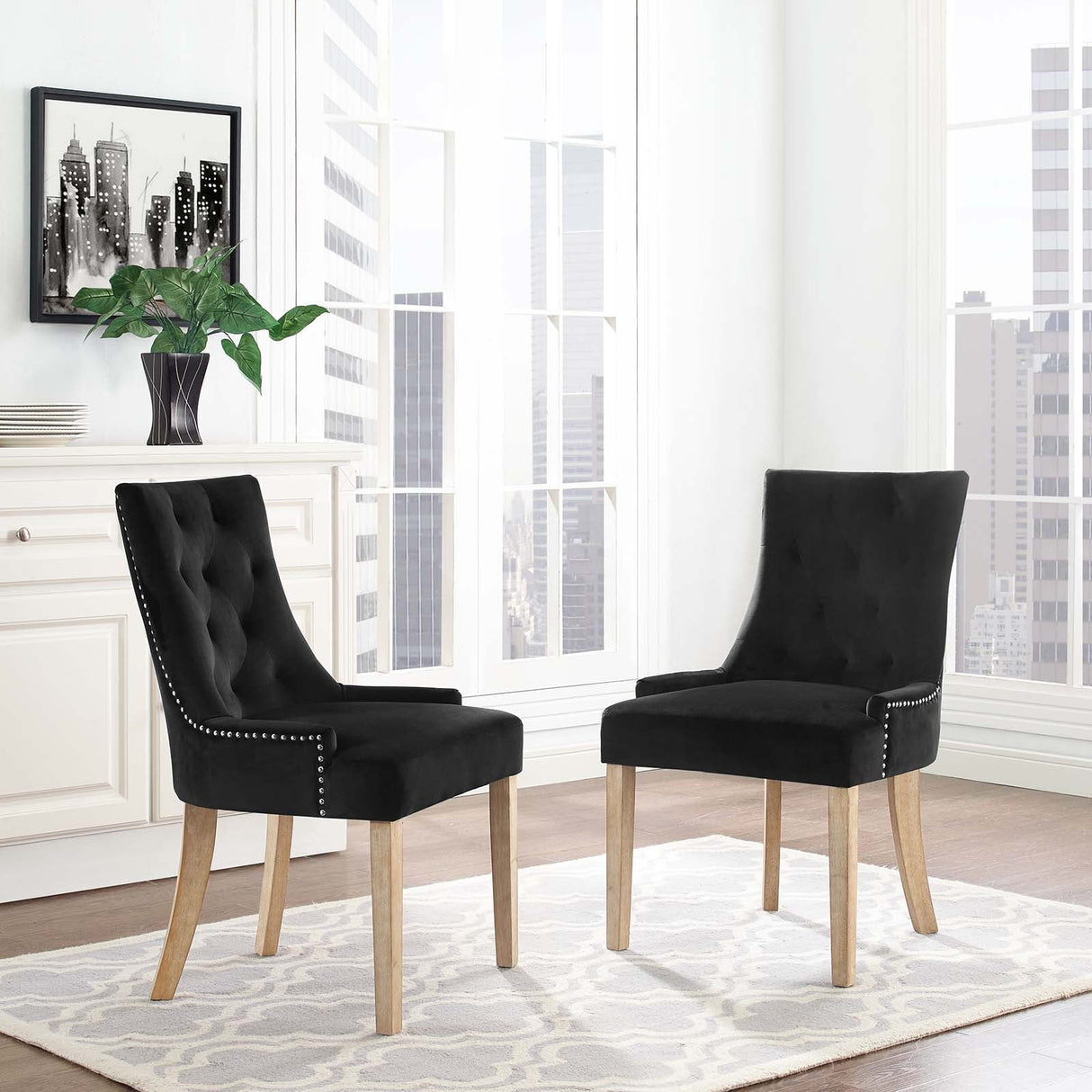 Pose Dining Chair Performance Velvet Set of 2 - Modern Farmhouse & Tufted Nailhead Trim
