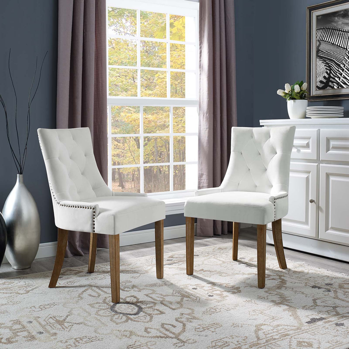 Pose Dining Chair Performance Velvet Set of 2 - Modern Farmhouse & Tufted Nailhead Trim
