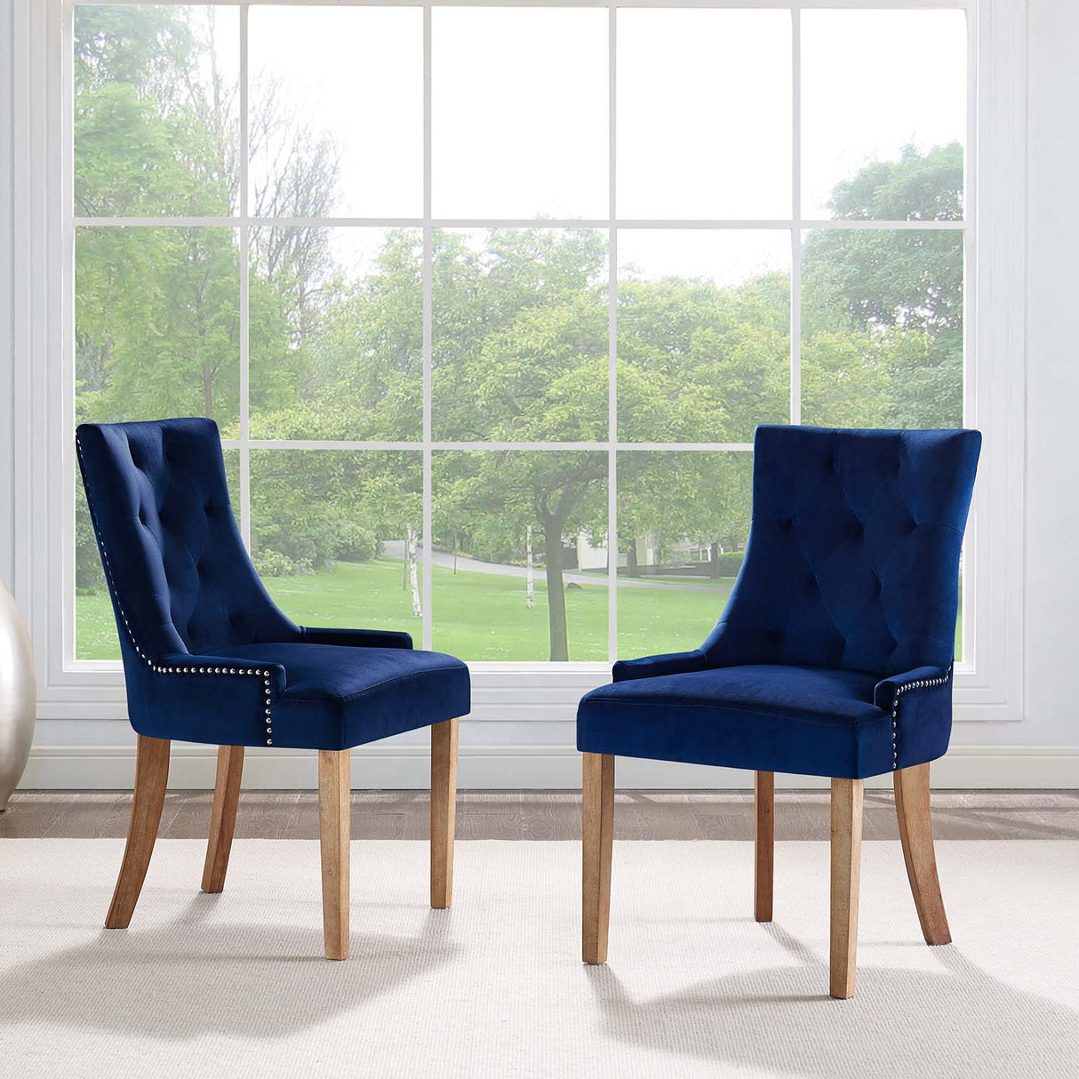 Pose Dining Chair Performance Velvet Set of 2 - Modern Farmhouse & Tufted Nailhead Trim