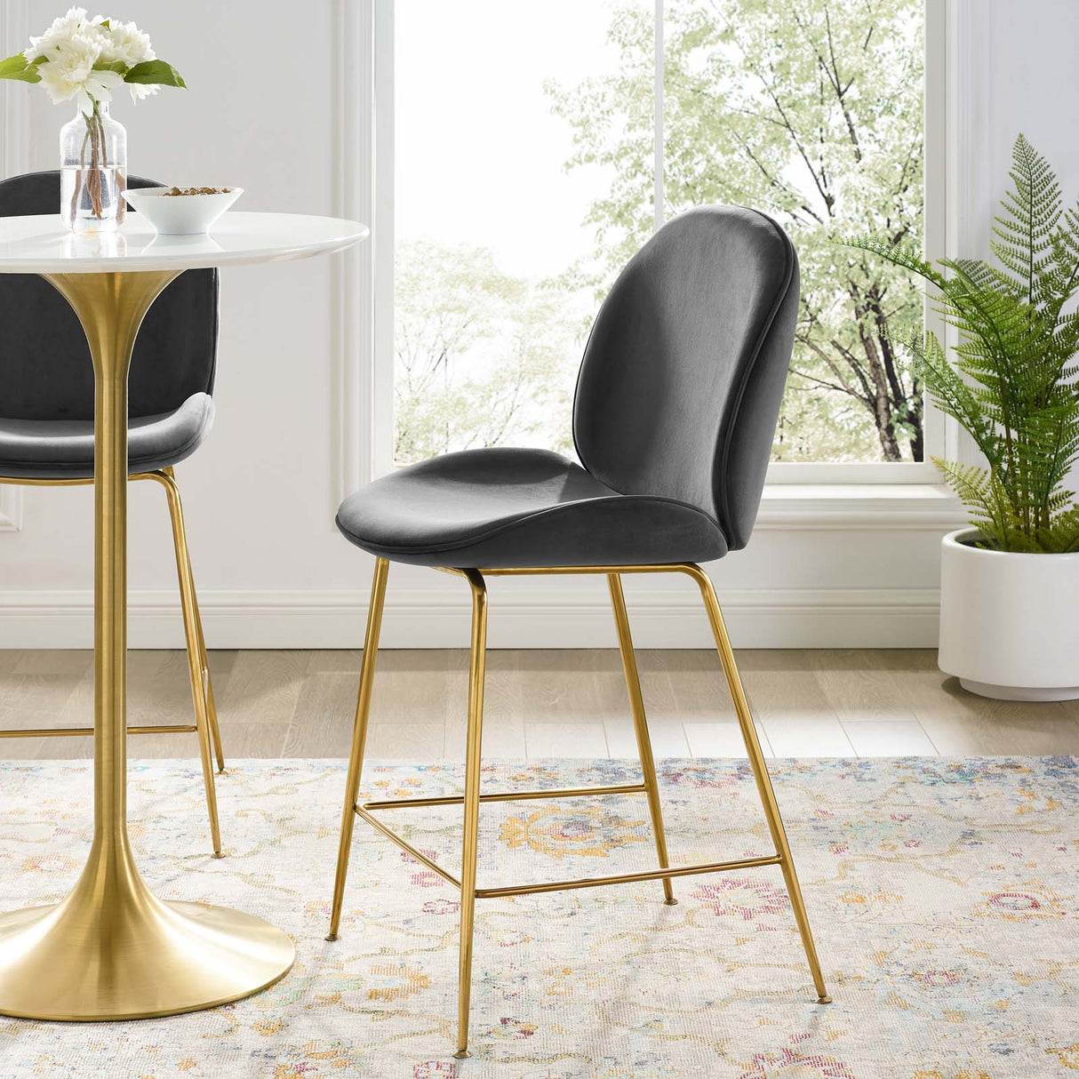 Scoop Gold Stainless Steel Leg Performance Velvet Counter Stool - Modern Glam & Stain-Resistant