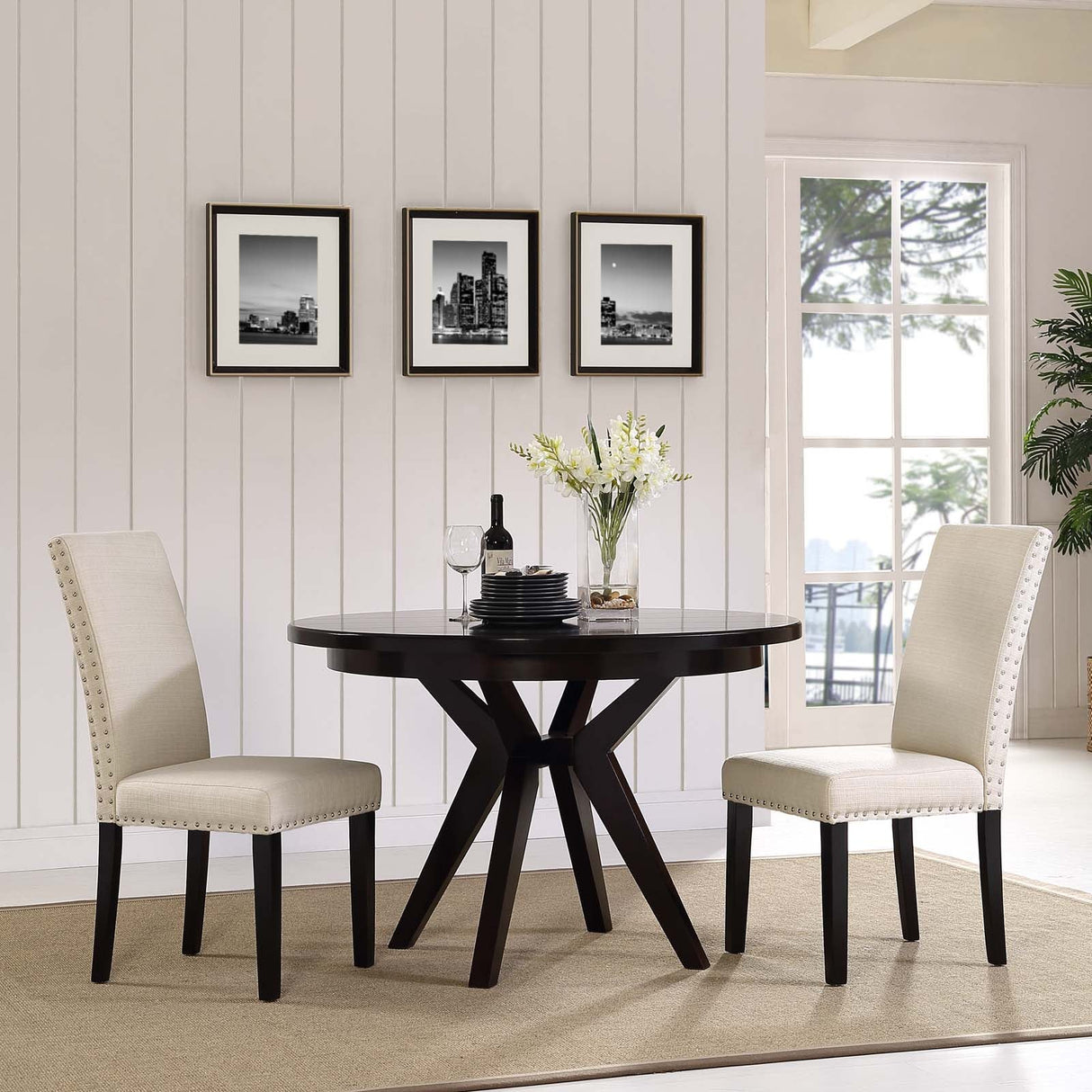 Parcel Dining Side Chair Fabric Set of 2 - Transitional Style & Elegant Nailhead Trim