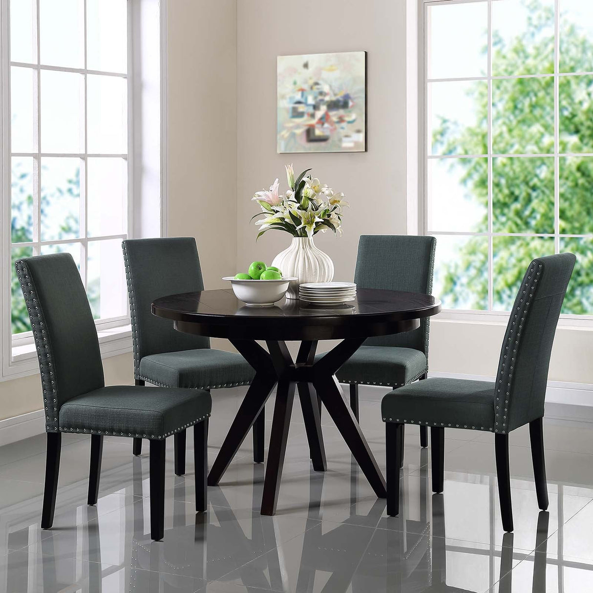 Parcel Dining Side Chair Fabric Set of 4 - Transitional Elegance & Nailhead Trim