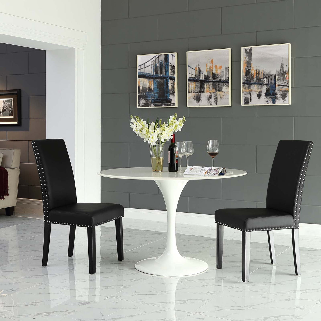 Parcel Dining Side Chair Vinyl Set of 2 - Transitional Modern Style & Elegant Nailhead Trim