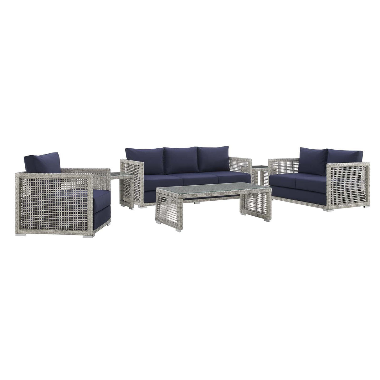 Aura 6 Piece Outdoor Patio Wicker Rattan Set - Modern Coastal & Weather-Resistant Sectional