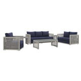 Aura 6 Piece Outdoor Patio Wicker Rattan Set - Modern Coastal & Weather-Resistant Sectional