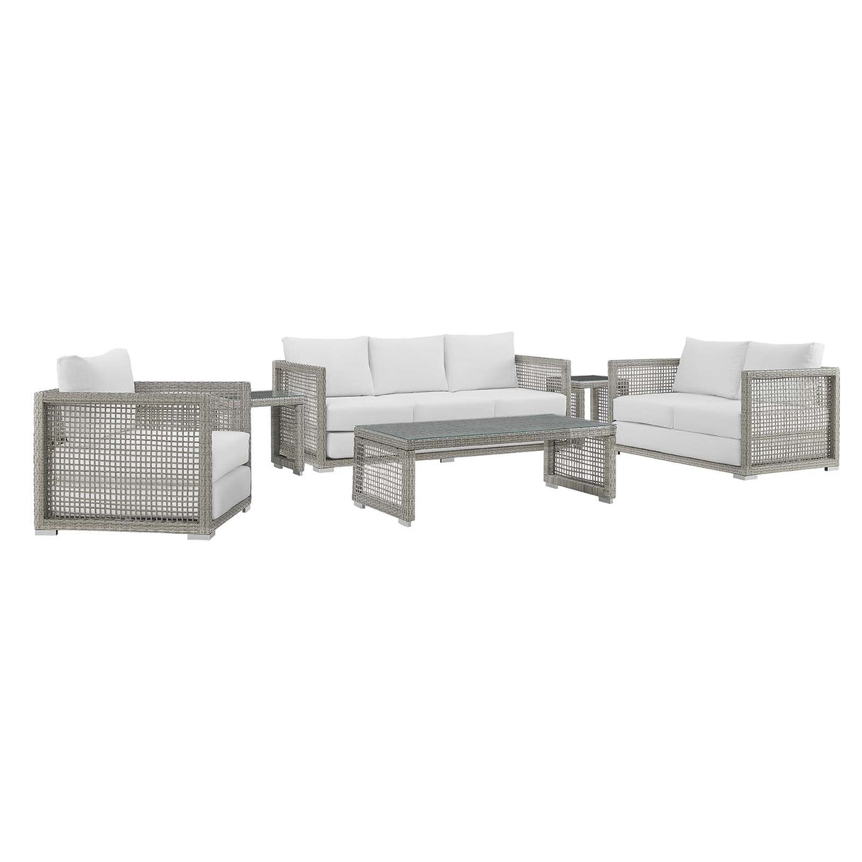 Aura 6 Piece Outdoor Patio Wicker Rattan Set - Modern Coastal & Weather-Resistant Sectional