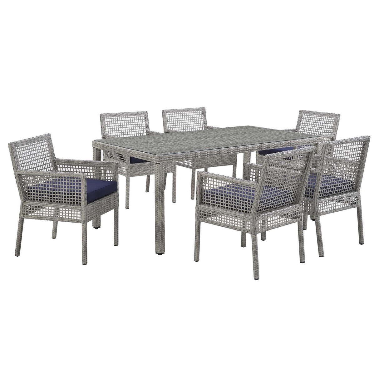 Aura 7 Piece Outdoor Patio Wicker Rattan Set - Modern Coastal & Weather-Resistant