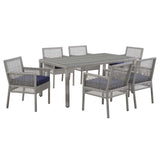 Aura 7 Piece Outdoor Patio Wicker Rattan Set - Modern Coastal & Weather-Resistant