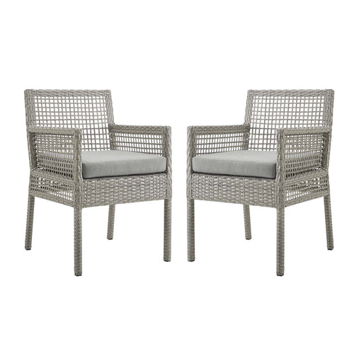 Aura Dining Armchair Outdoor Patio Wicker Rattan Set of 2 - Modern Coastal & Weather-Resistant