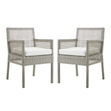 Aura Dining Armchair Outdoor Patio Wicker Rattan Set of 2 - Modern Coastal & Weather-Resistant