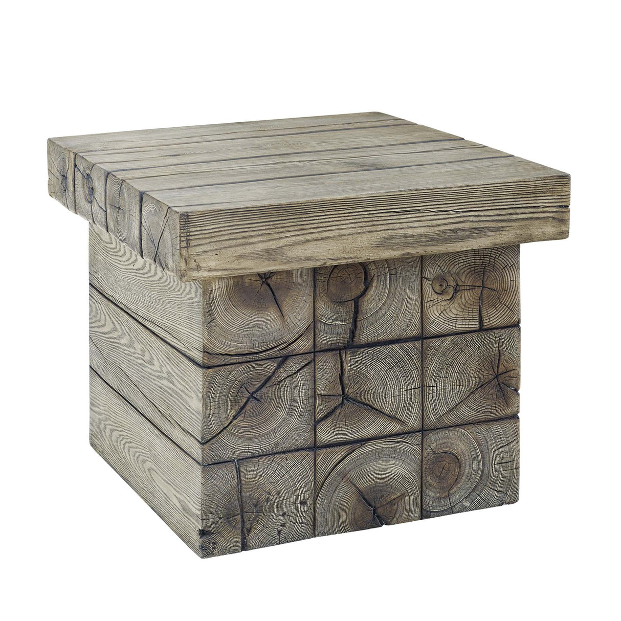 Manteo Rustic Coastal Outdoor Patio Side Table - Modern Driftwood Finish & Weather-Resistant End Table