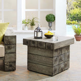 Manteo Rustic Coastal Outdoor Patio Side Table - Modern Driftwood Finish & Weather-Resistant End Table