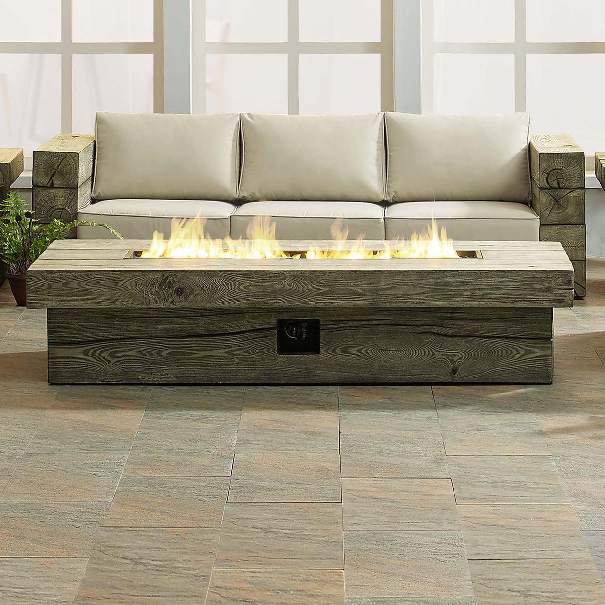 Manteo 70" Rectangular Outdoor Patio Fire Pit Table - Rustic Coastal & Weather-Resistant
